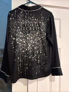 Victoria's Secret Black Satin Star-Print pajama top and matching pants
